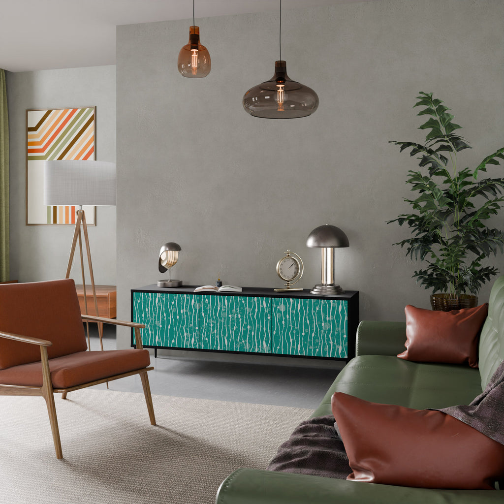 Meuble TV 3 portes TURQUOISE RAIN, finition noire