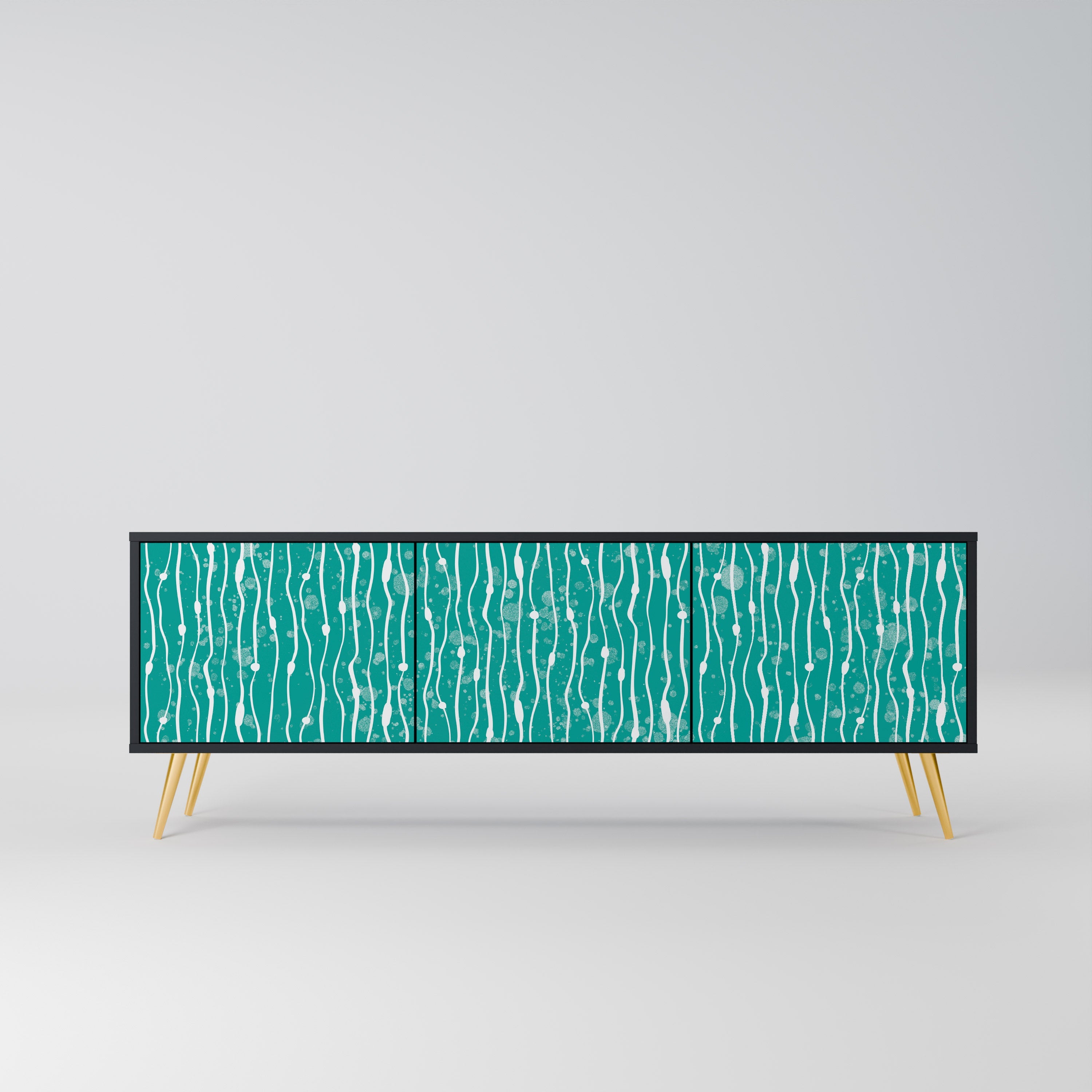 Meuble TV 3 portes TURQUOISE RAIN, finition noire