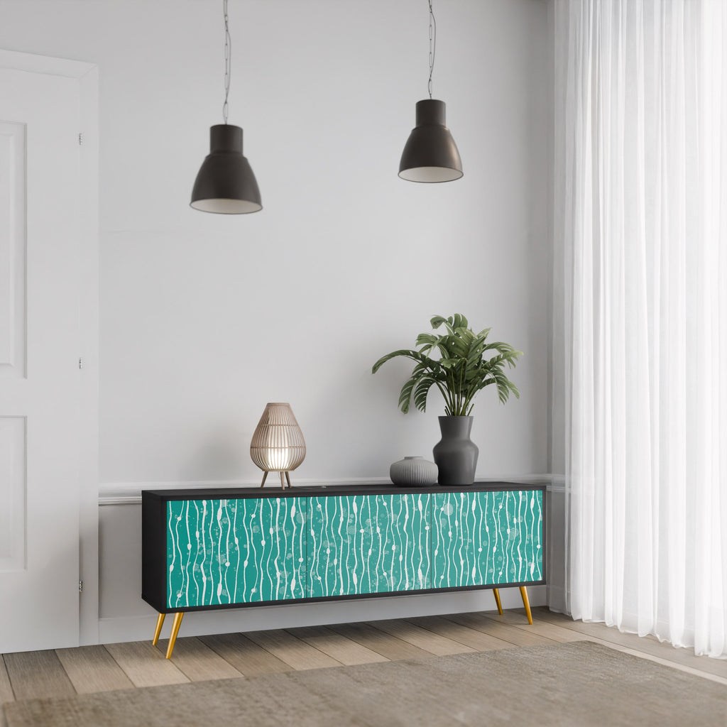 Meuble TV 3 portes TURQUOISE RAIN, finition noire