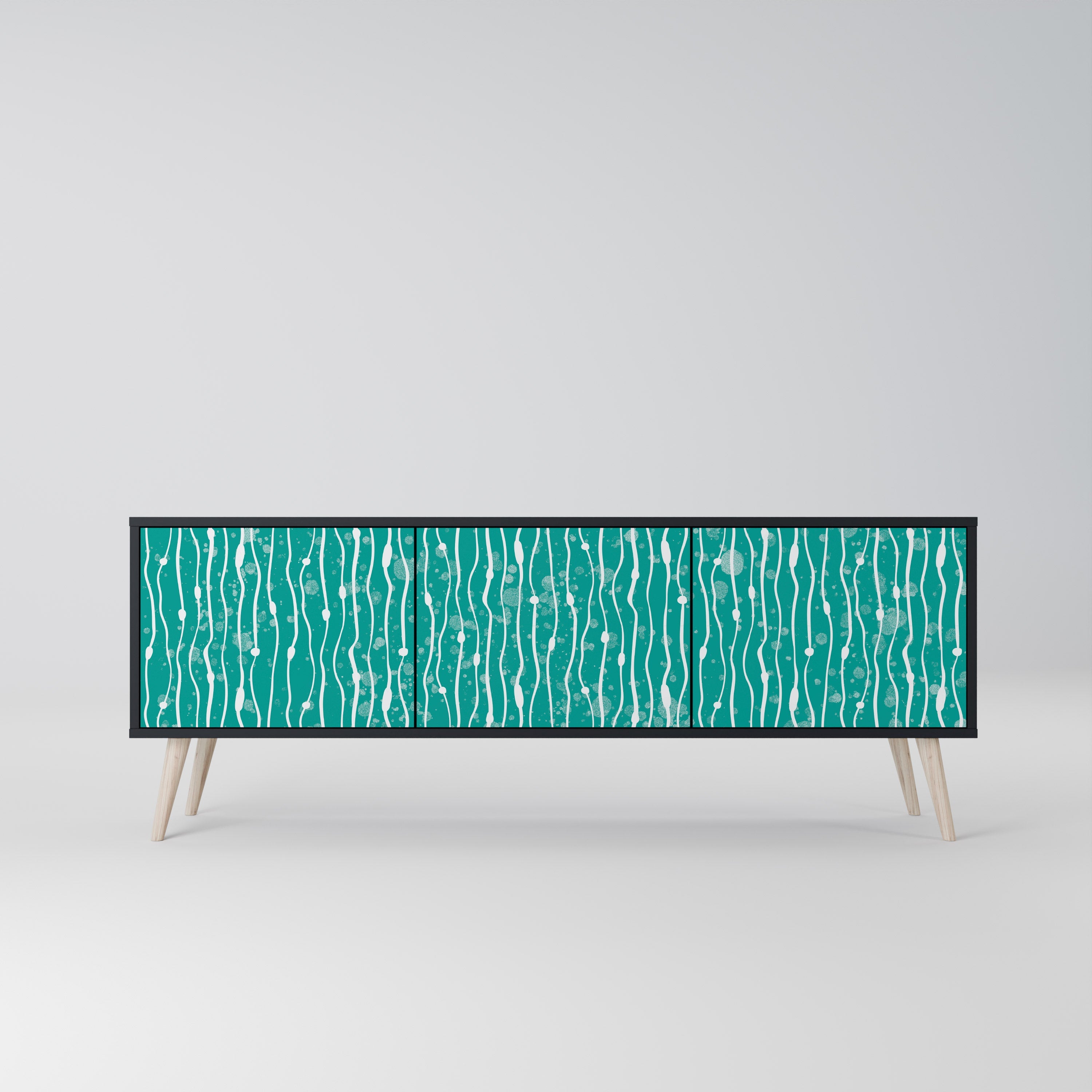 Meuble TV 3 portes TURQUOISE RAIN, finition noire