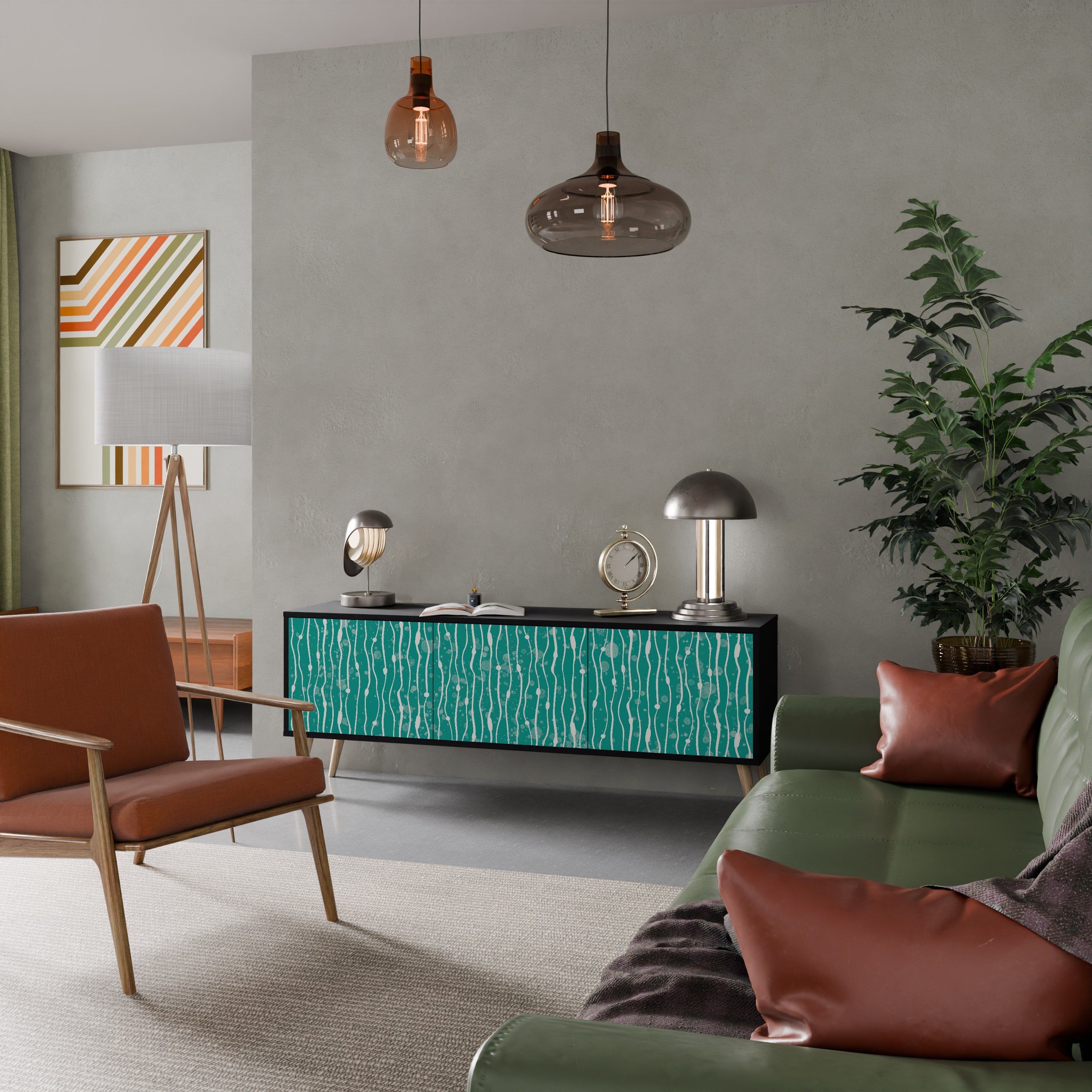 Meuble TV 3 portes TURQUOISE RAIN, finition noire