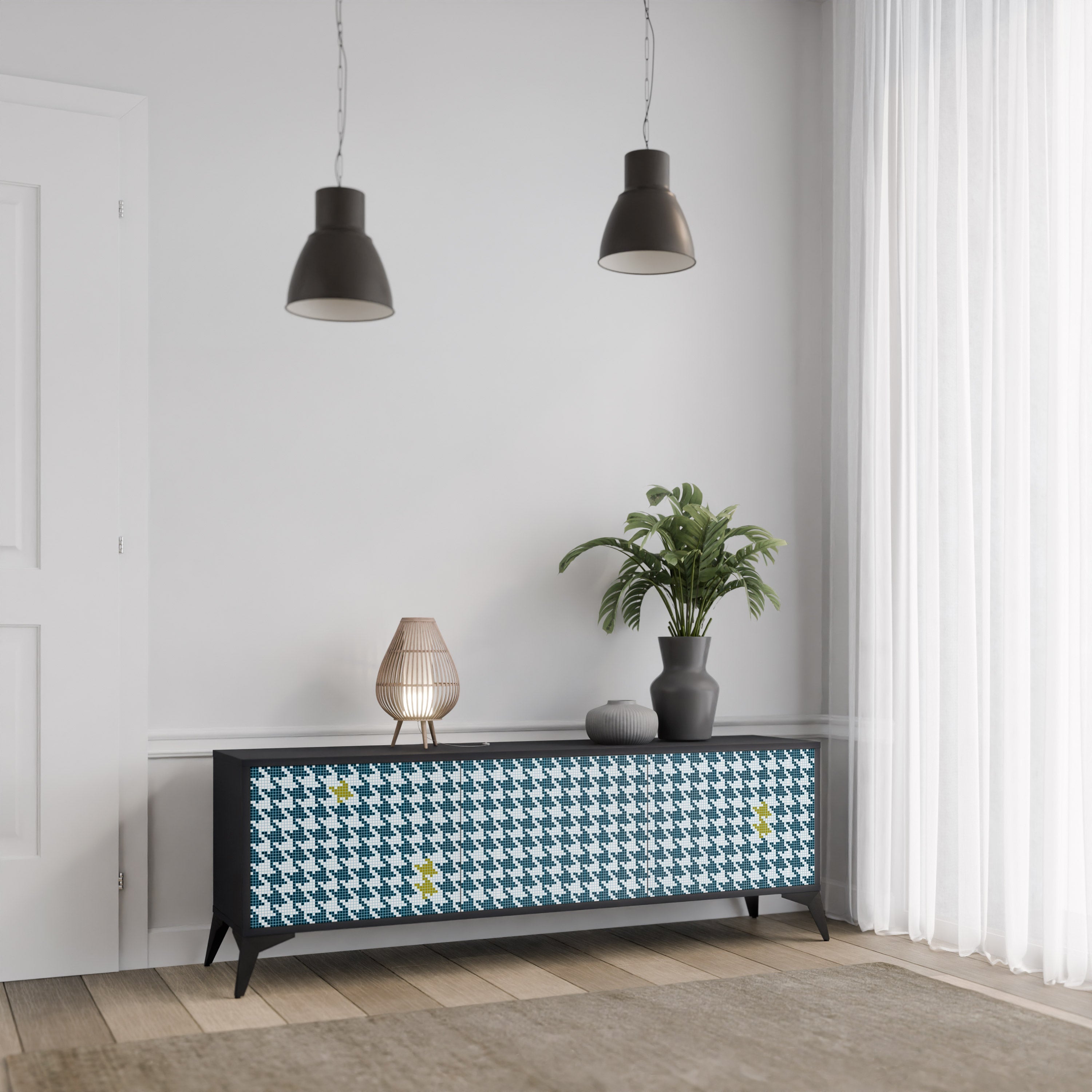 Meuble TV 3 portes HORS CONTEXTE finition noire