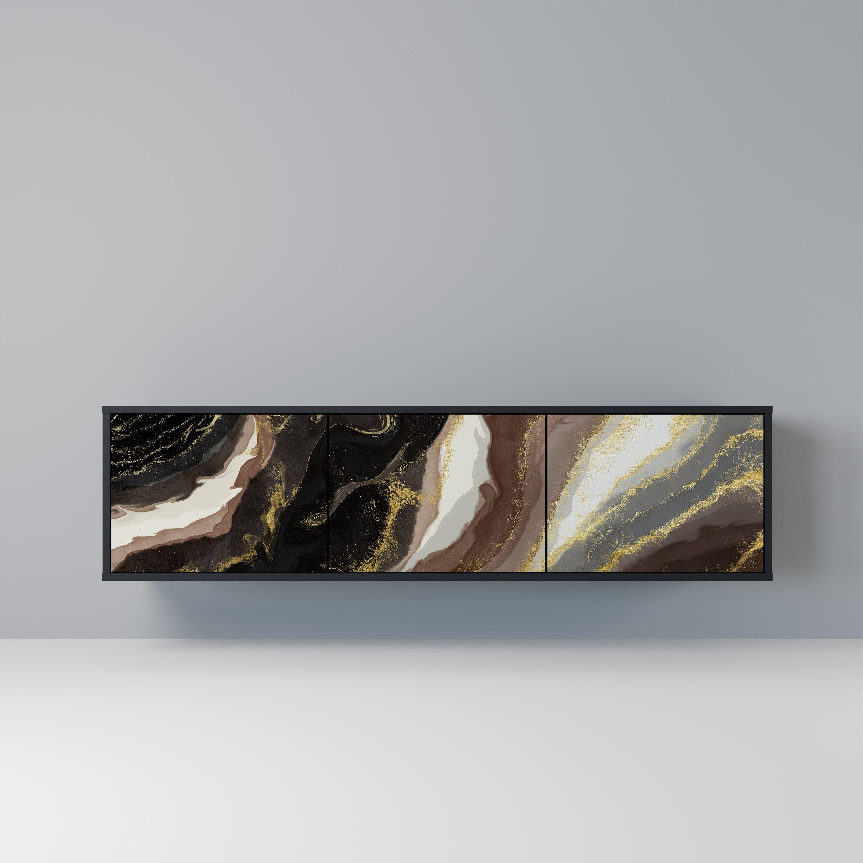 Meuble TV 3 portes GOLD DUST finition noire