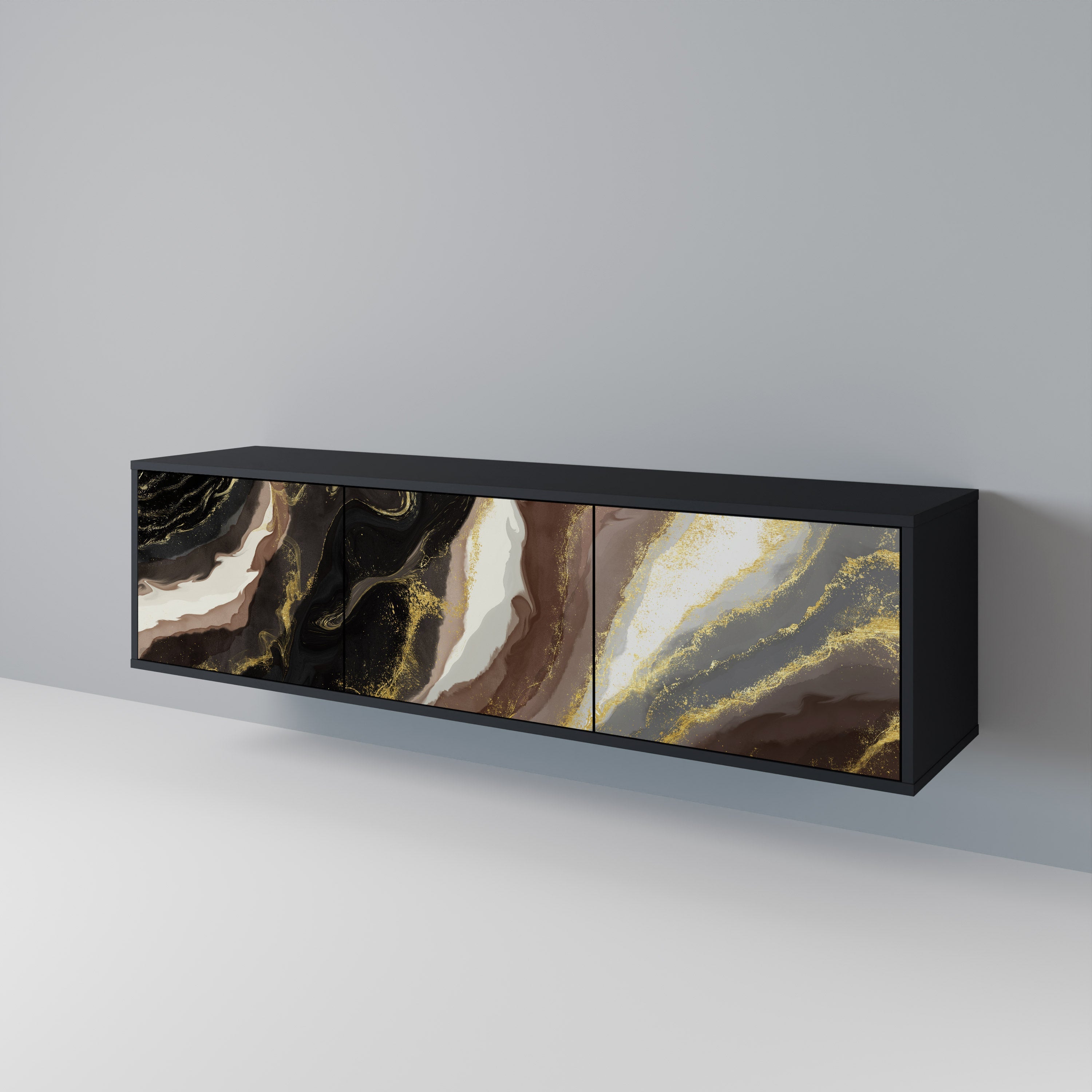 Meuble TV 3 portes GOLD DUST finition noire