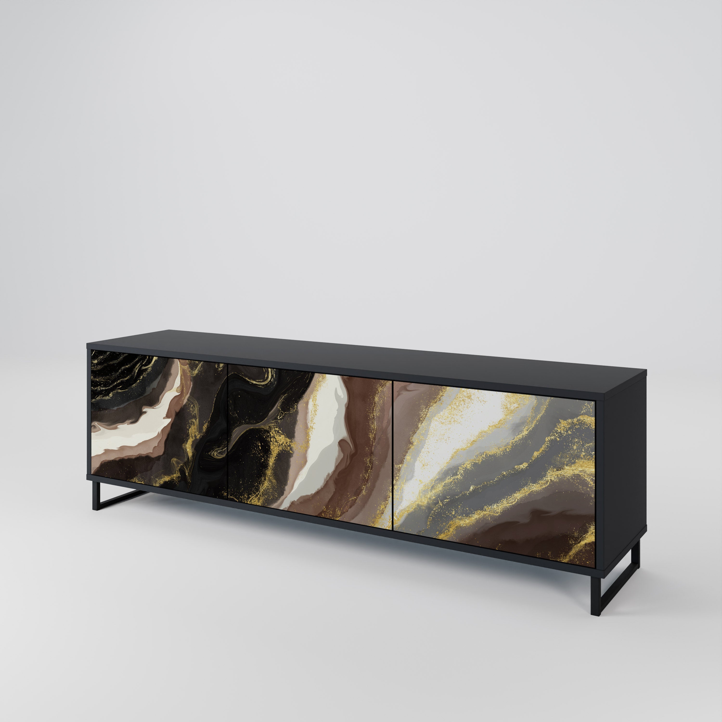 Meuble TV 3 portes GOLD DUST finition noire