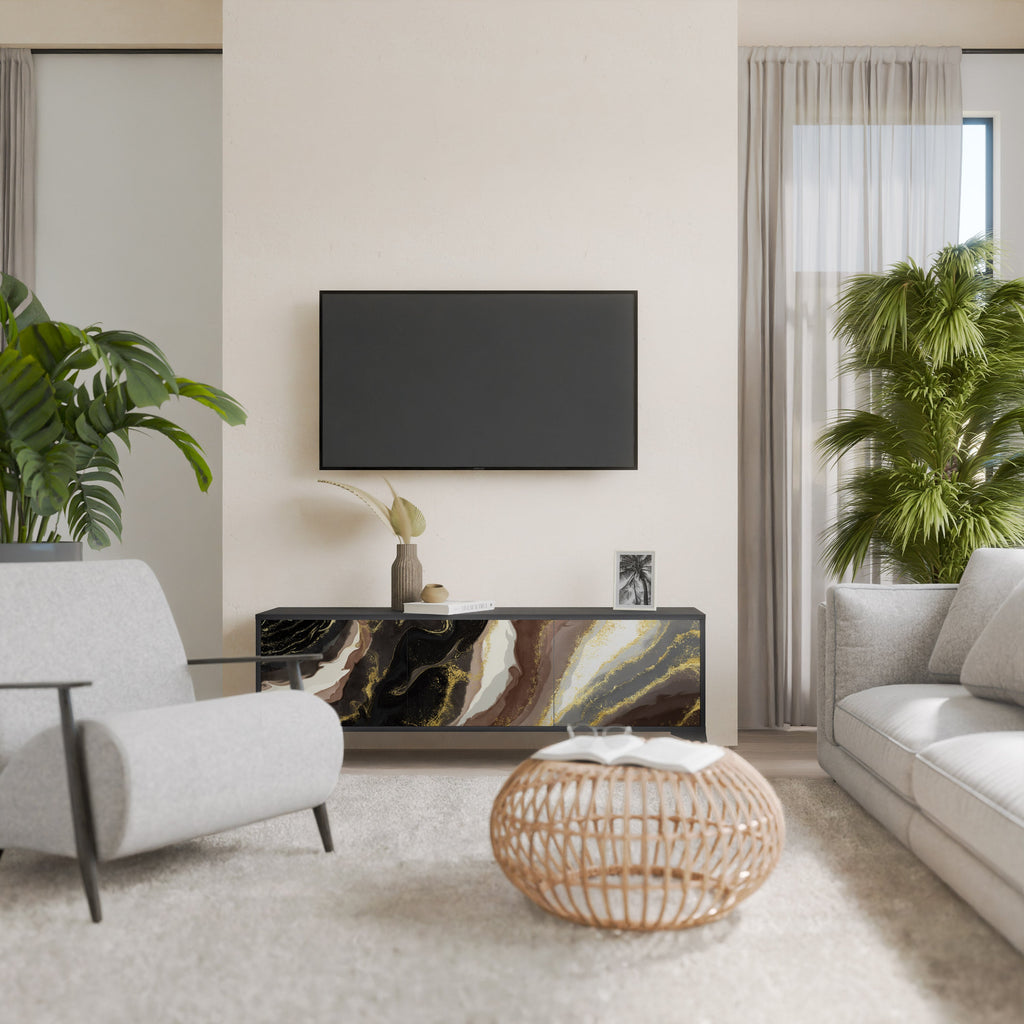 Meuble TV 3 portes GOLD DUST finition noire