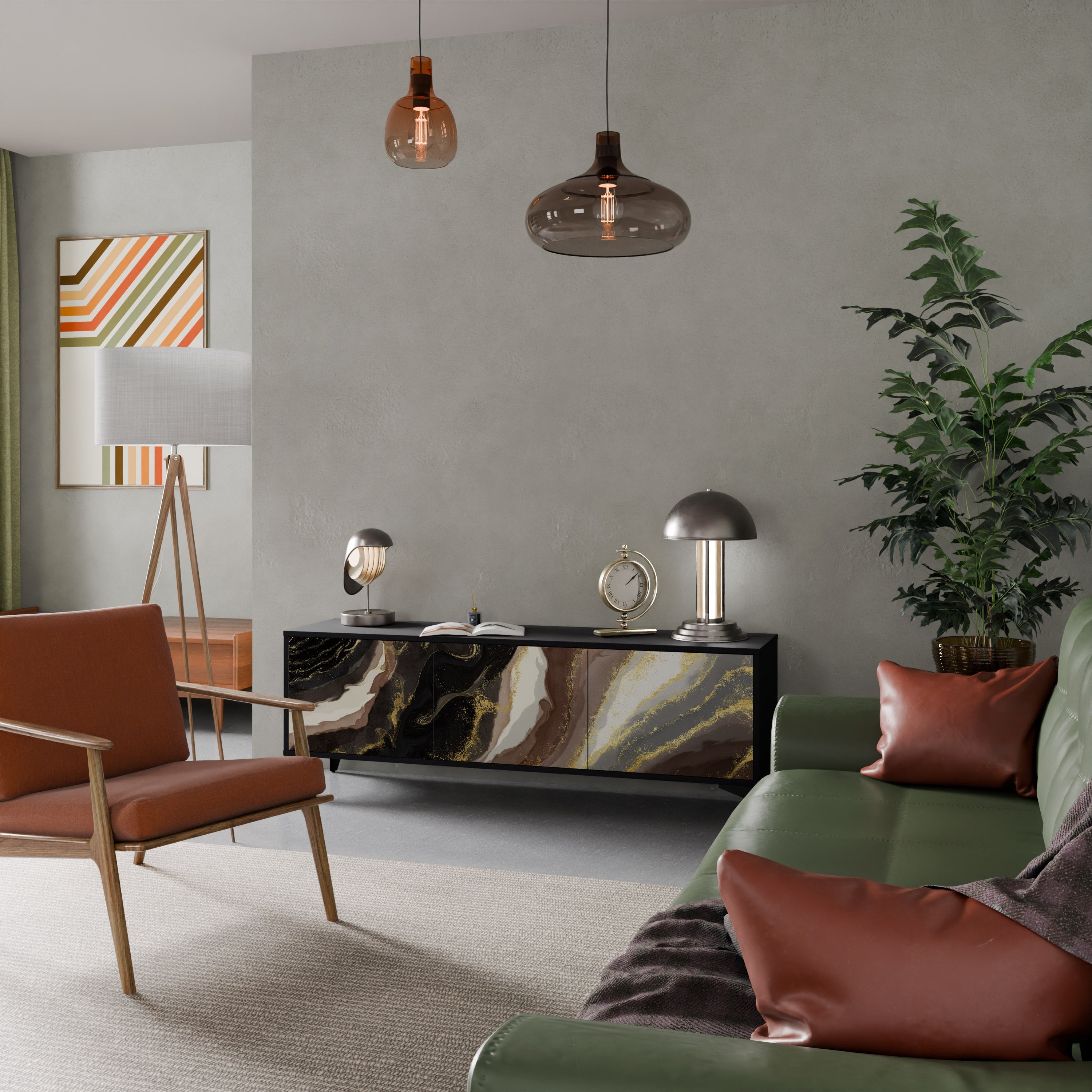 Meuble TV 3 portes GOLD DUST finition noire