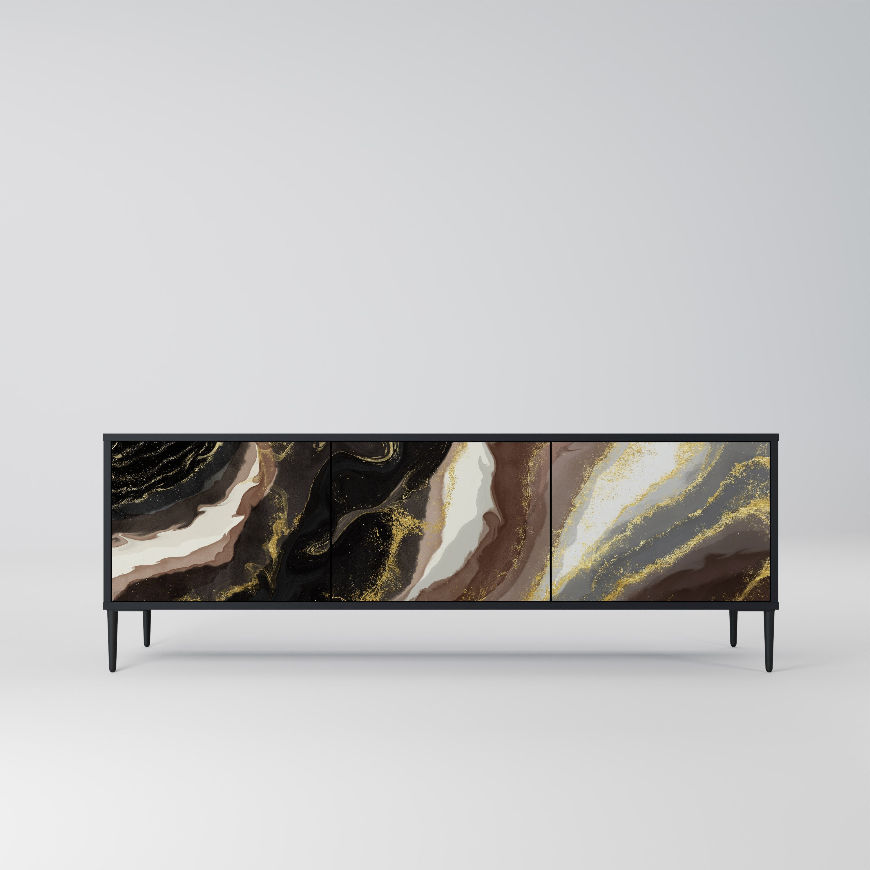 Meuble TV 3 portes GOLD DUST finition noire