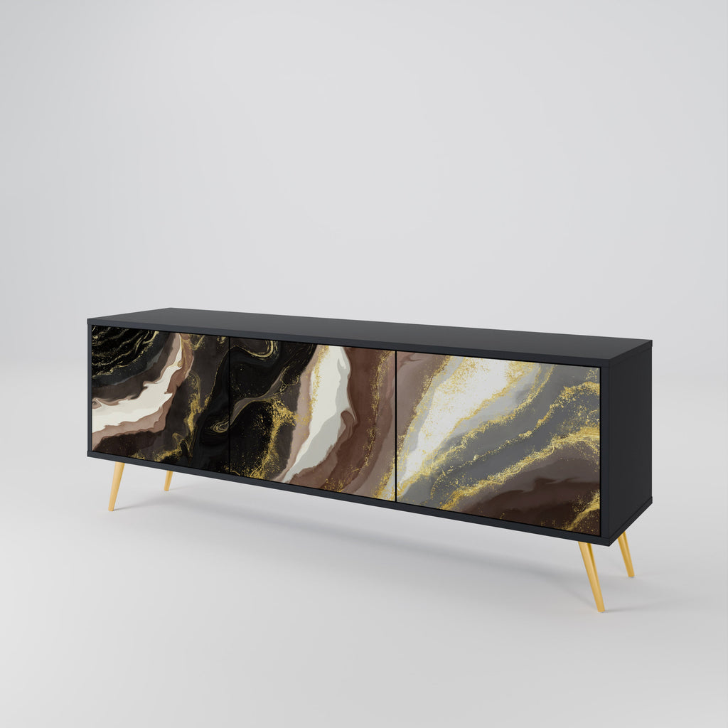 Meuble TV 3 portes GOLD DUST finition noire