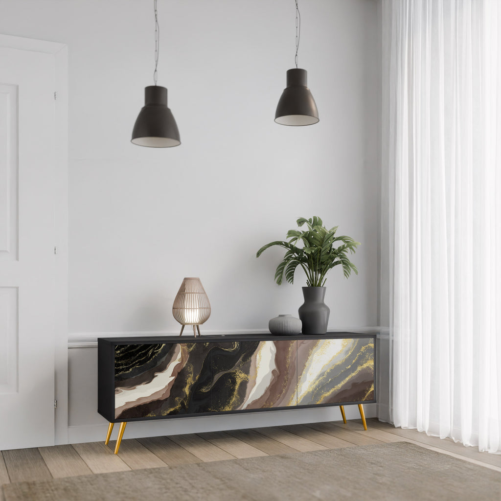 Meuble TV 3 portes GOLD DUST finition noire