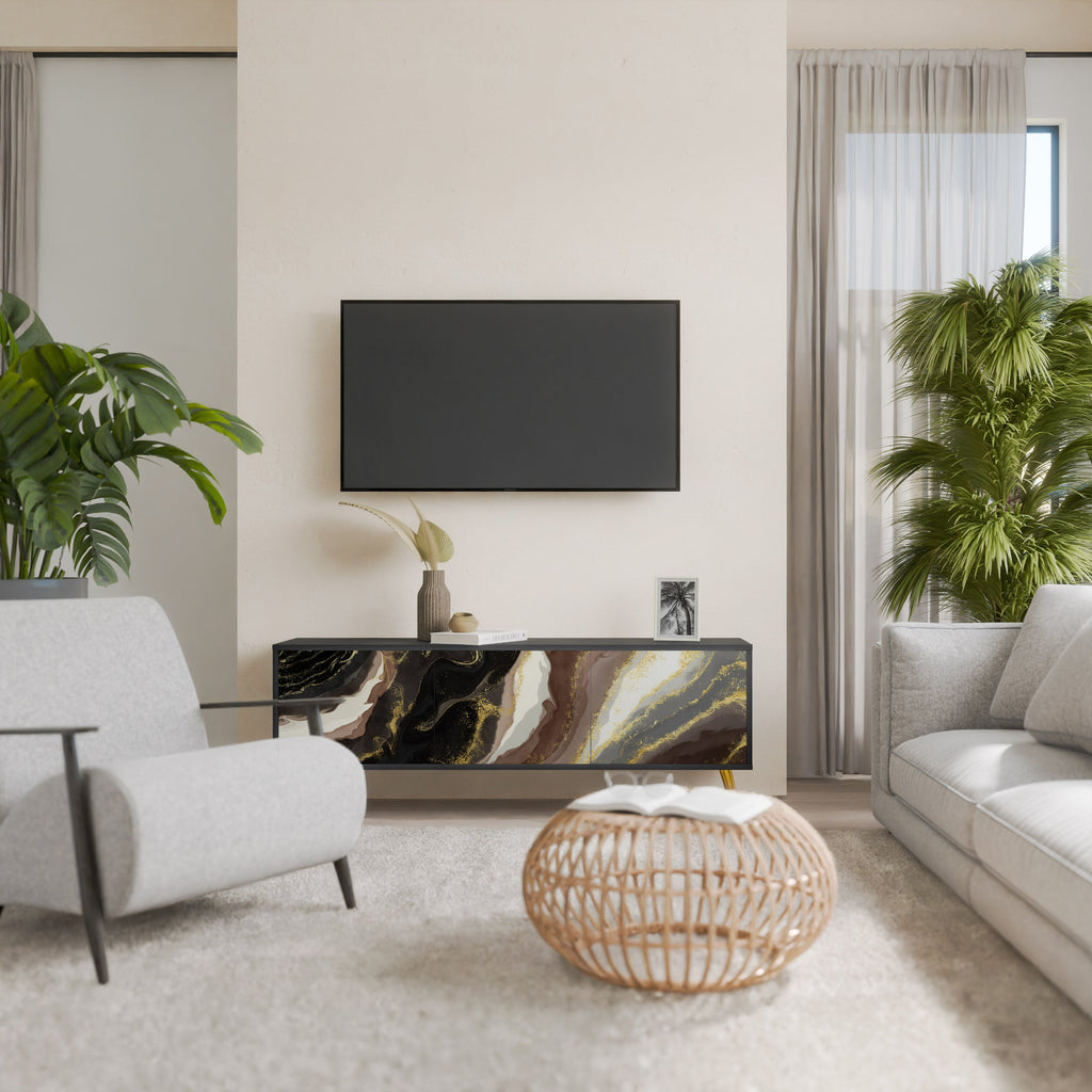 Meuble TV 3 portes GOLD DUST finition noire