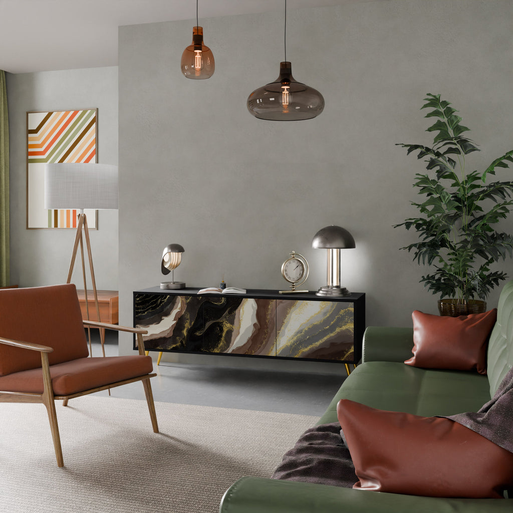 Meuble TV 3 portes GOLD DUST finition noire