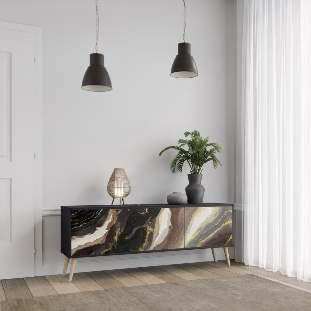 Meuble TV 3 portes GOLD DUST finition noire