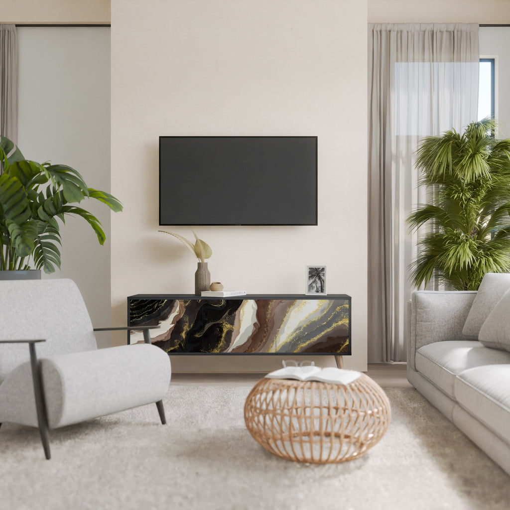 Meuble TV 3 portes GOLD DUST finition noire