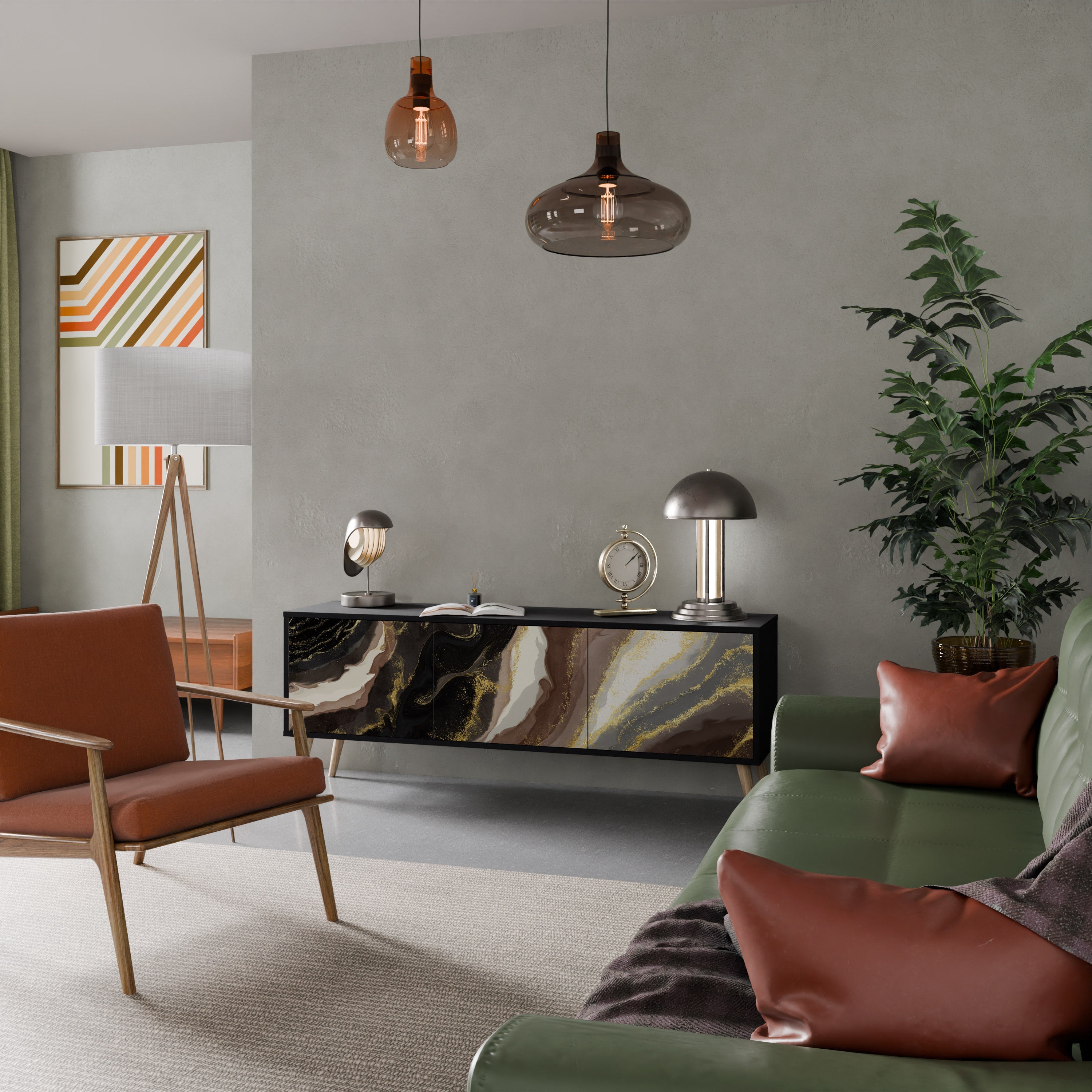 Meuble TV 3 portes GOLD DUST finition noire