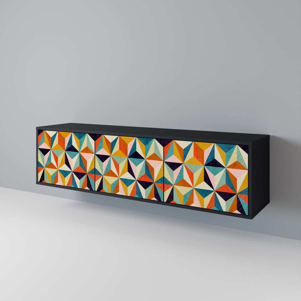 Meuble TV 3 portes TESSELATE TREASURES finition noire