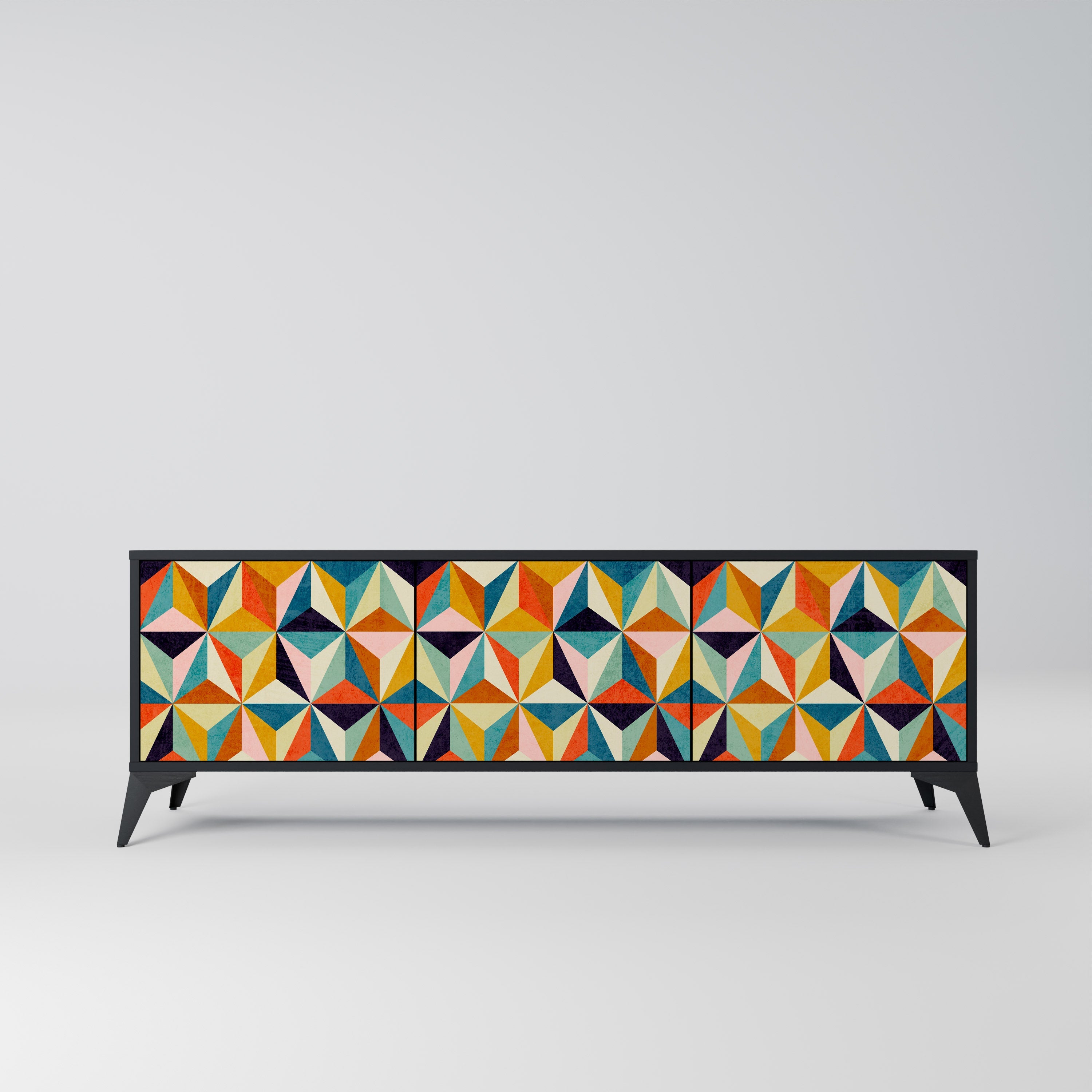 Meuble TV 3 portes TESSELATE TREASURES finition noire