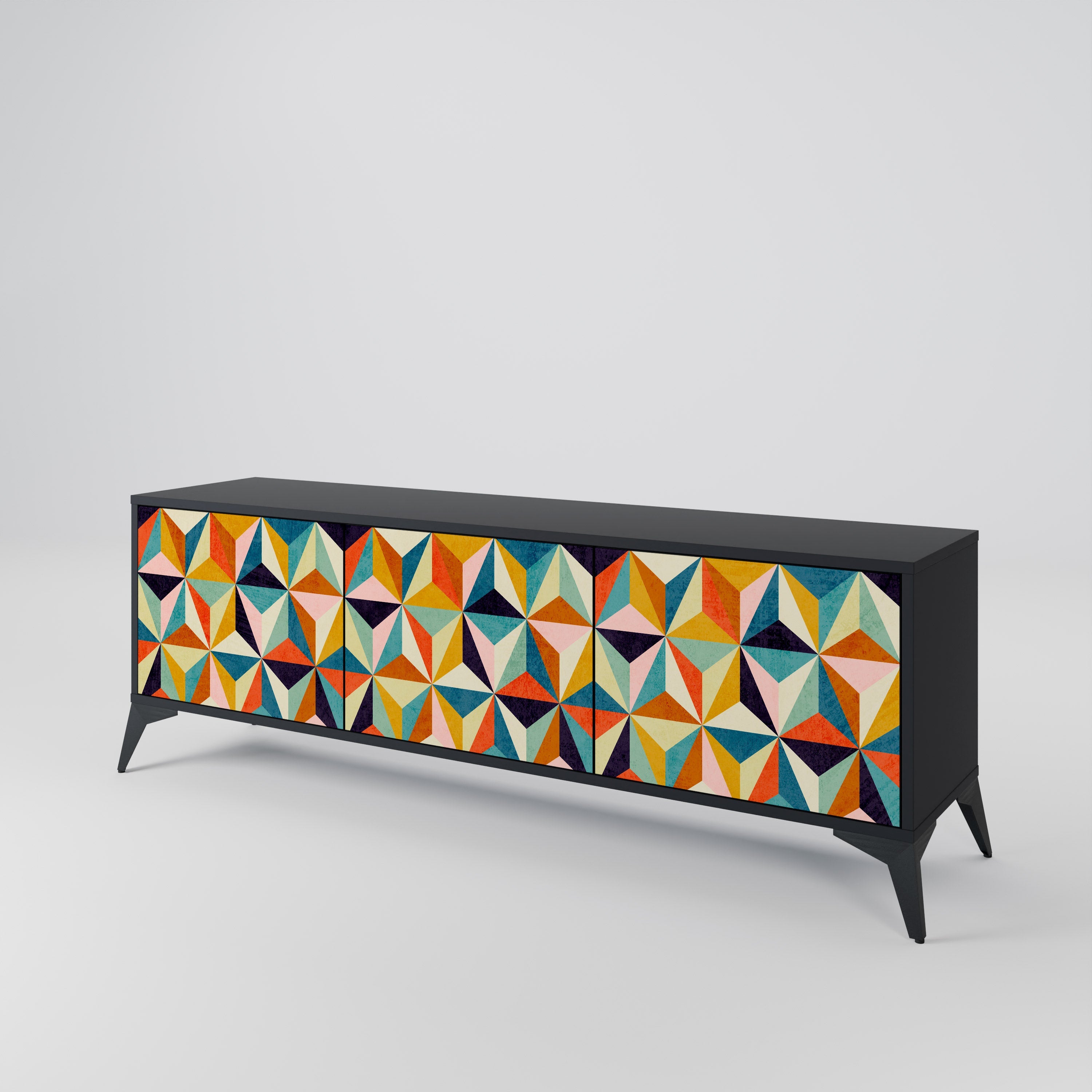 Meuble TV 3 portes TESSELATE TREASURES finition noire