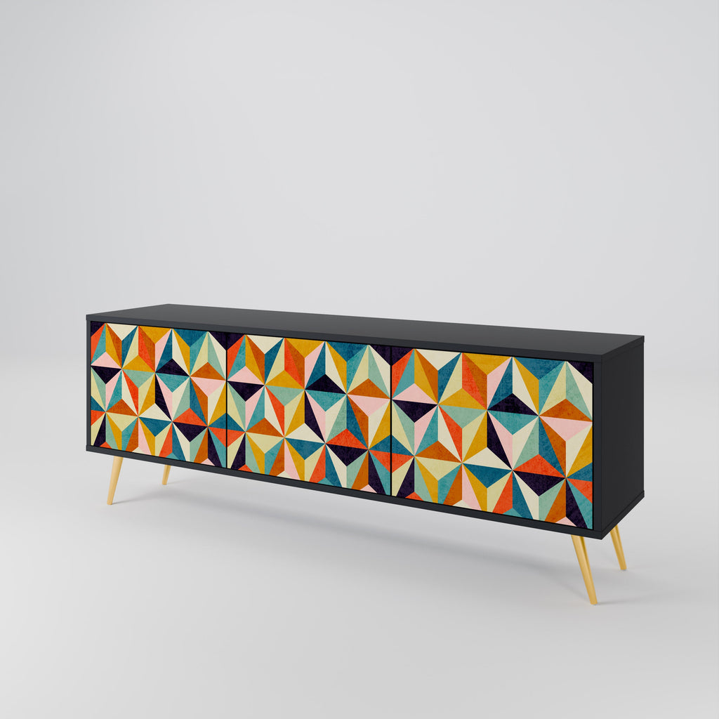 Meuble TV 3 portes TESSELATE TREASURES finition noire