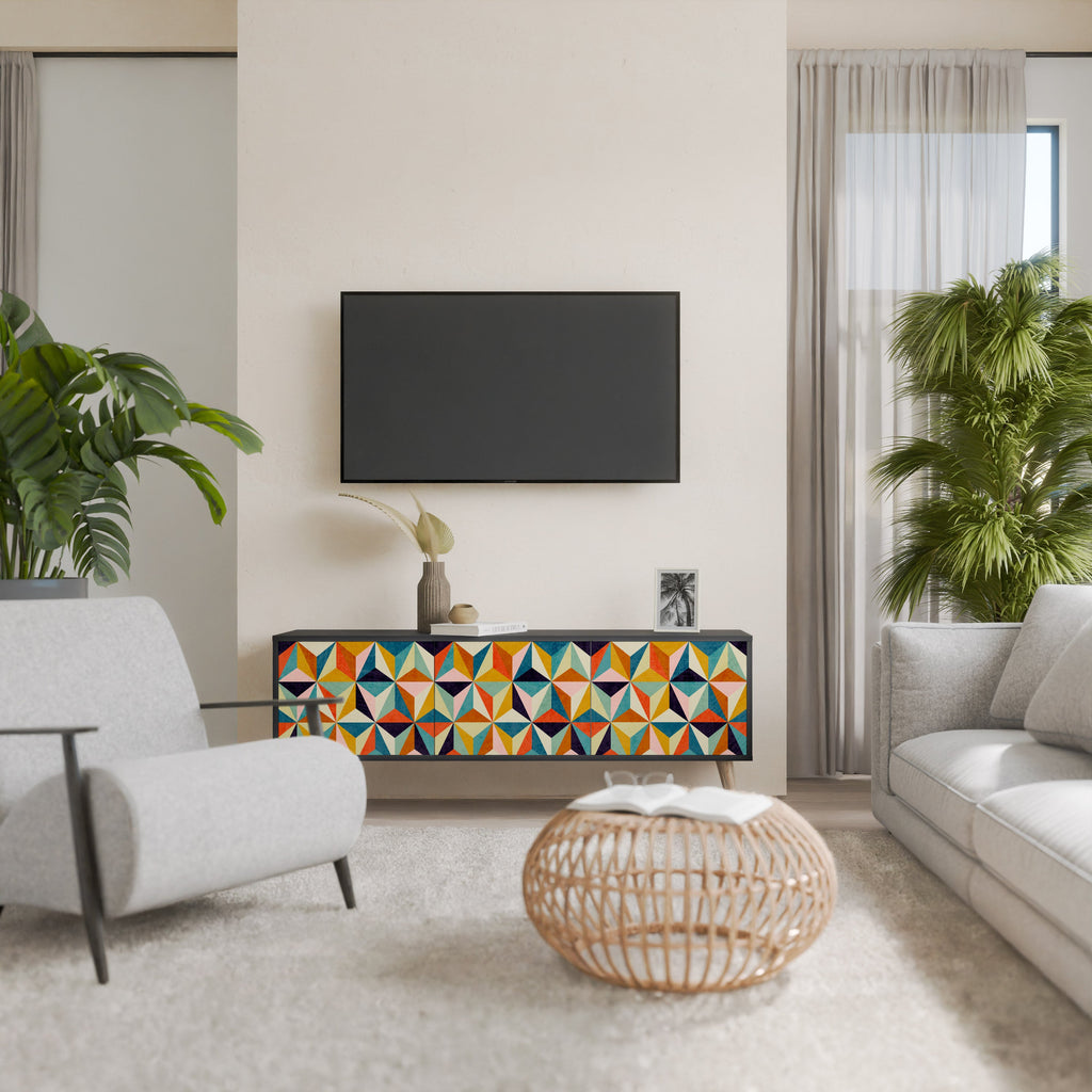 Meuble TV 3 portes TESSELATE TREASURES finition noire