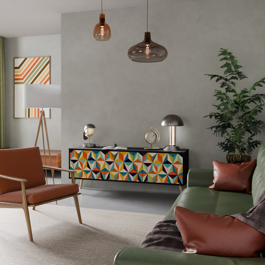 Meuble TV 3 portes TESSELATE TREASURES finition noire