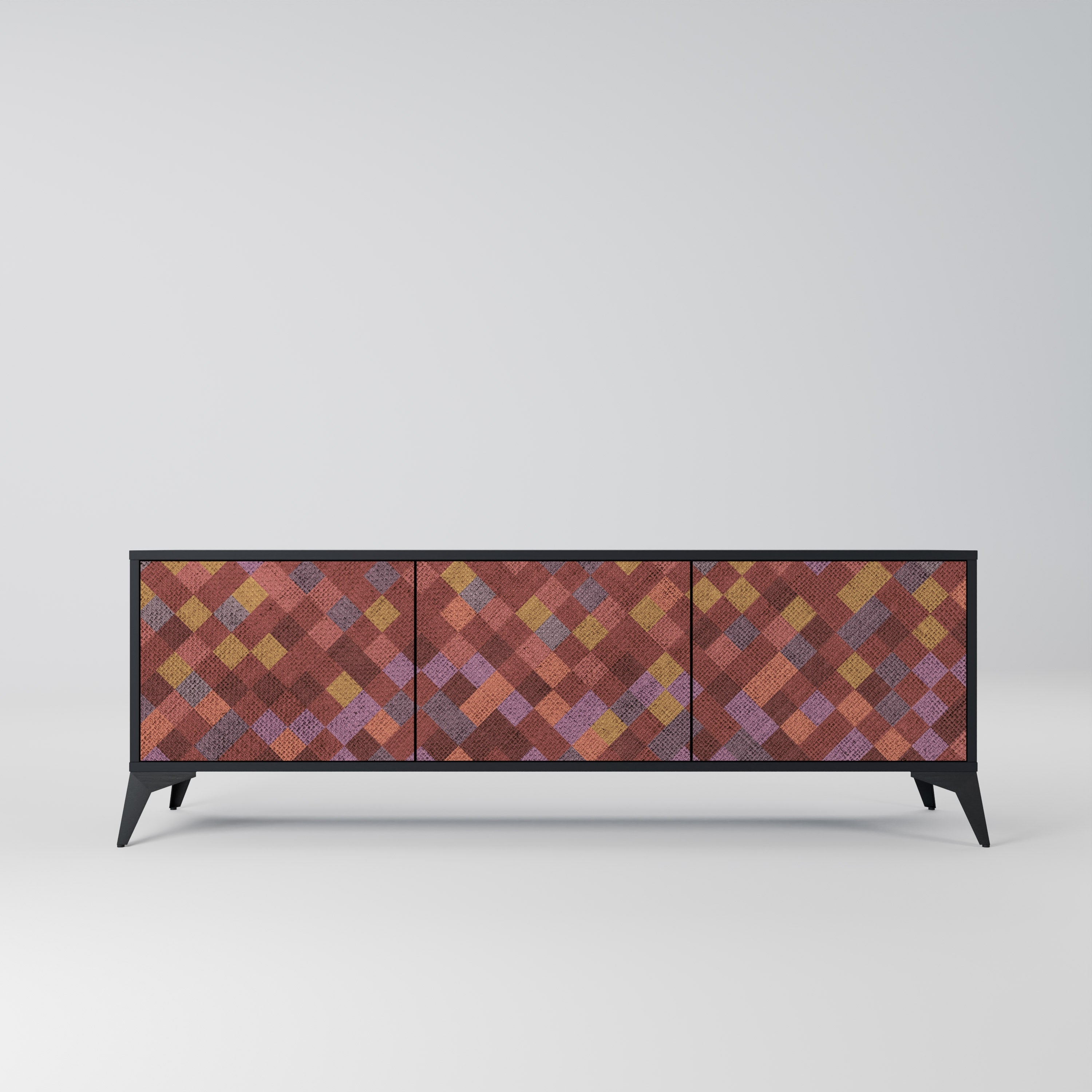 Meuble TV 3 portes PAINTED SQUARES en finition noire