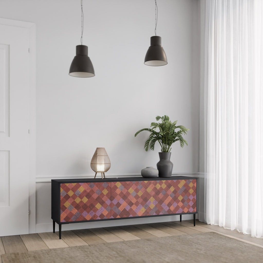 Meuble TV 3 portes PAINTED SQUARES en finition noire