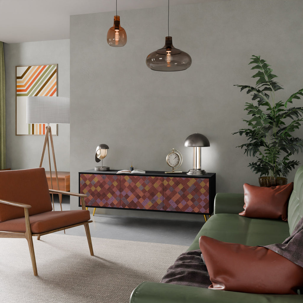 Meuble TV 3 portes PAINTED SQUARES en finition noire