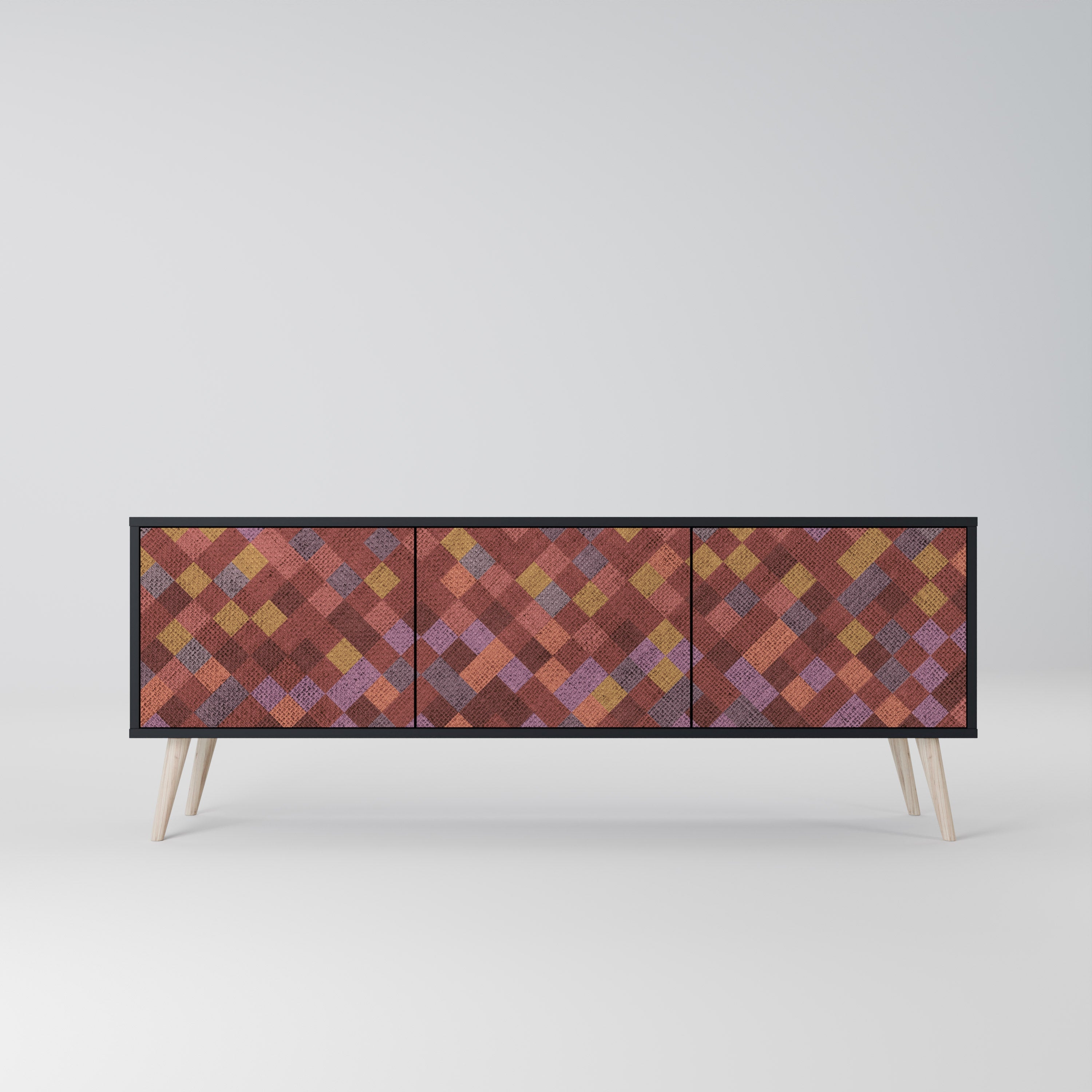 Meuble TV 3 portes PAINTED SQUARES en finition noire