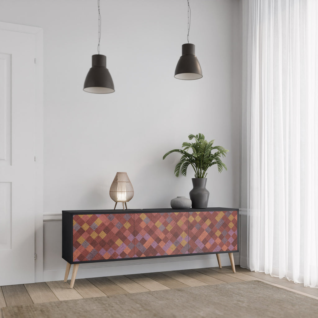 Meuble TV 3 portes PAINTED SQUARES en finition noire