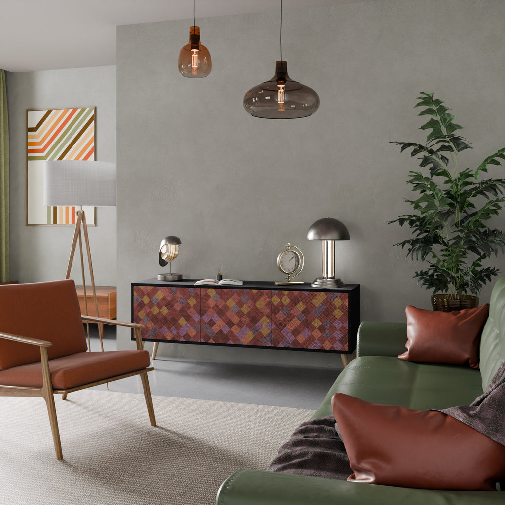 Meuble TV 3 portes PAINTED SQUARES en finition noire