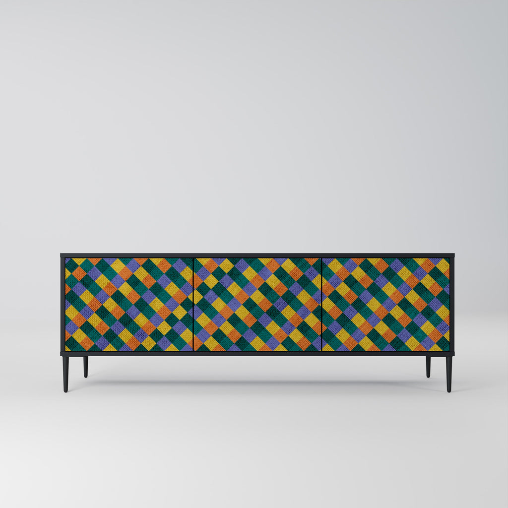 Meuble TV 3 portes PAINTED SQUARES MIX en finition noire
