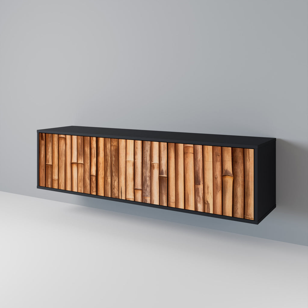 Meuble TV 3 portes en BOIS NATUREL finition noire