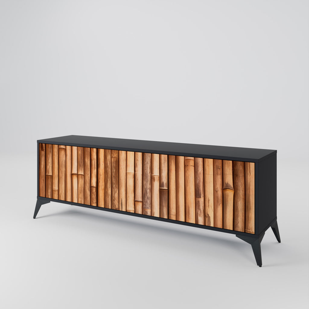 Meuble TV 3 portes en BOIS NATUREL finition noire