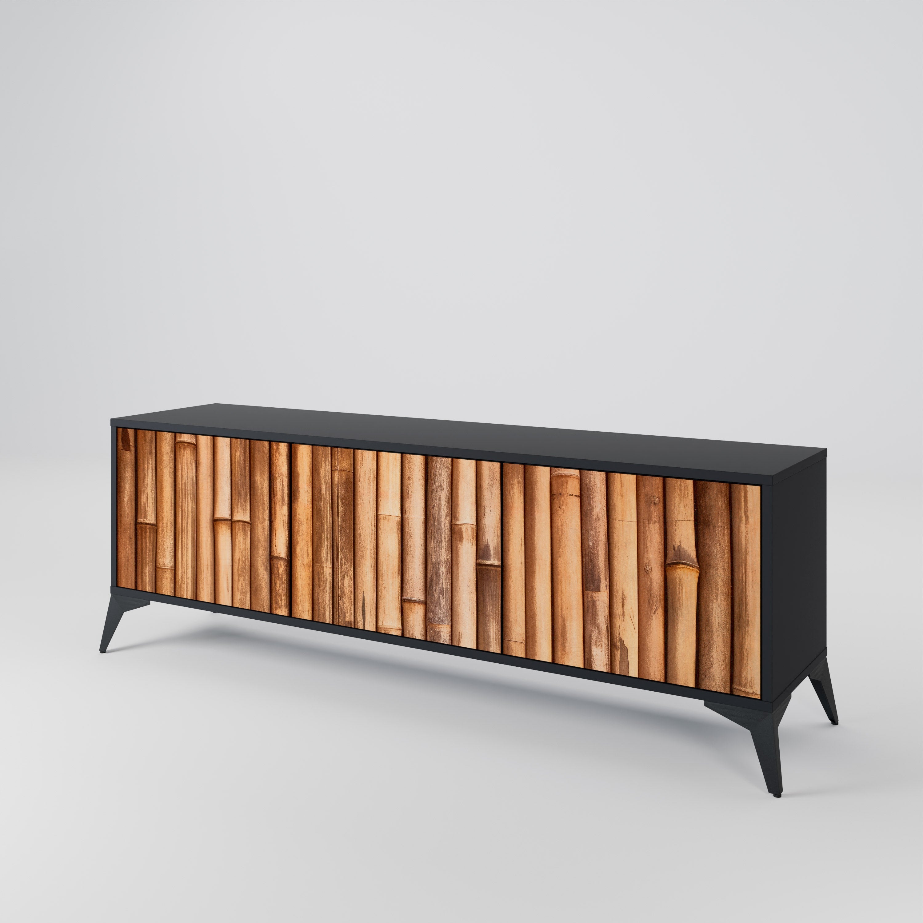 Meuble TV 3 portes en BOIS NATUREL finition noire