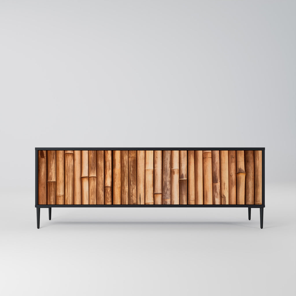 Meuble TV 3 portes en BOIS NATUREL finition noire