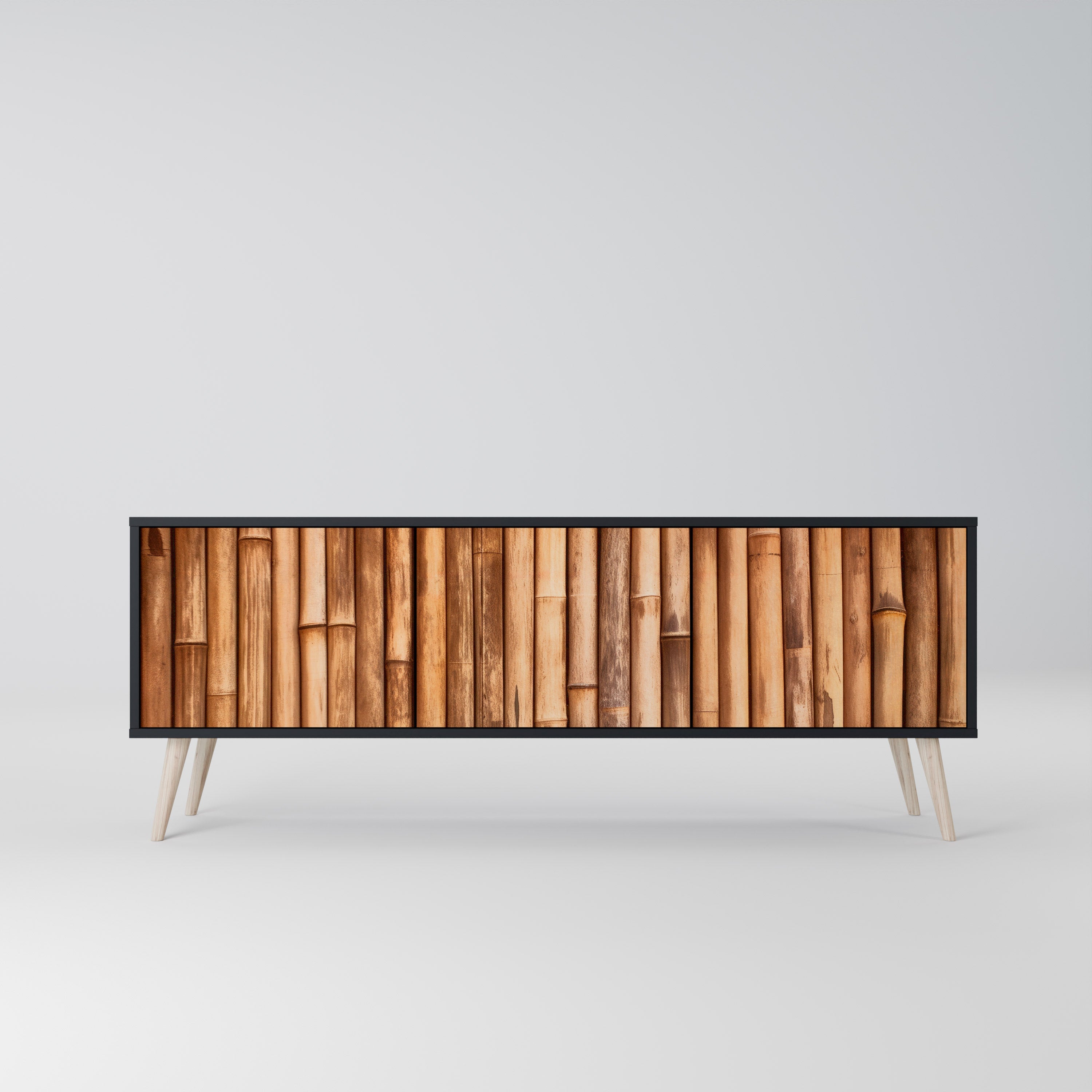 Meuble TV 3 portes en BOIS NATUREL finition noire