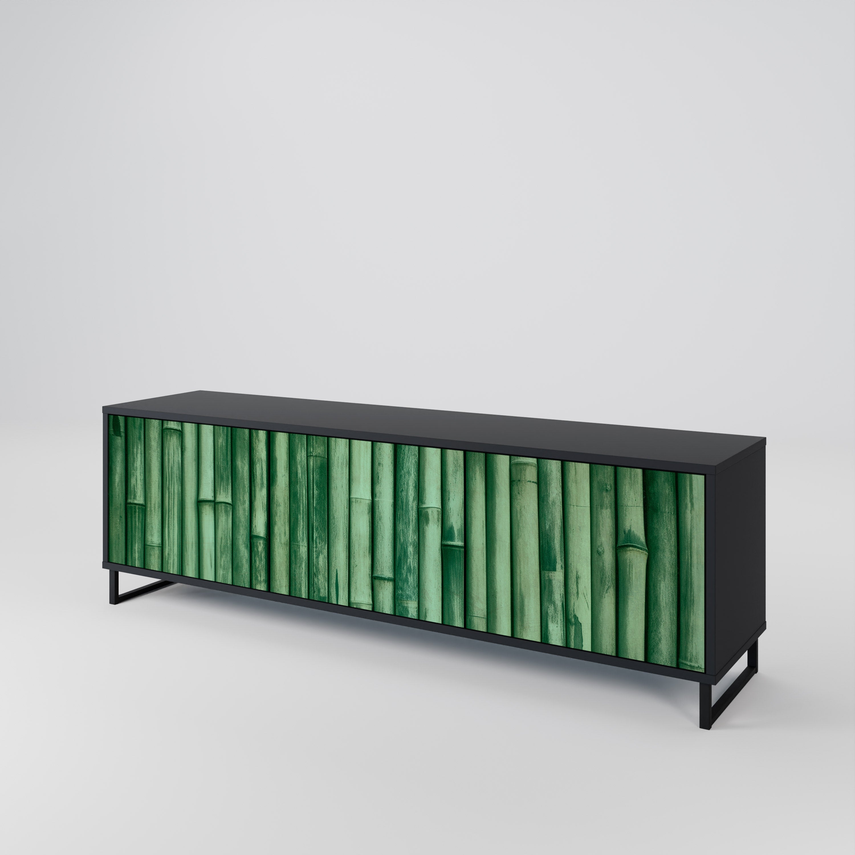 Meuble TV 3 portes VERT NATUREL finition noire