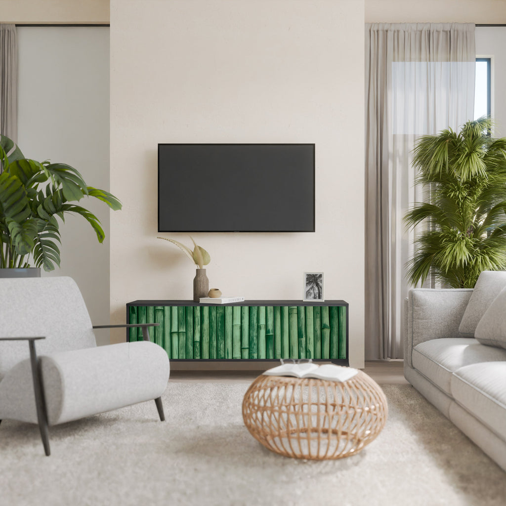 Meuble TV 3 portes VERT NATUREL finition noire