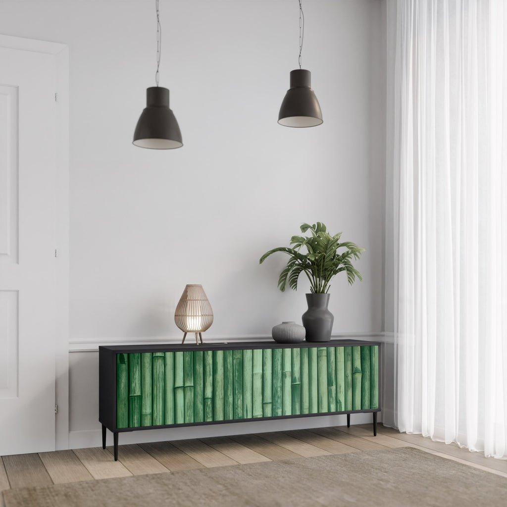 Meuble TV 3 portes VERT NATUREL finition noire