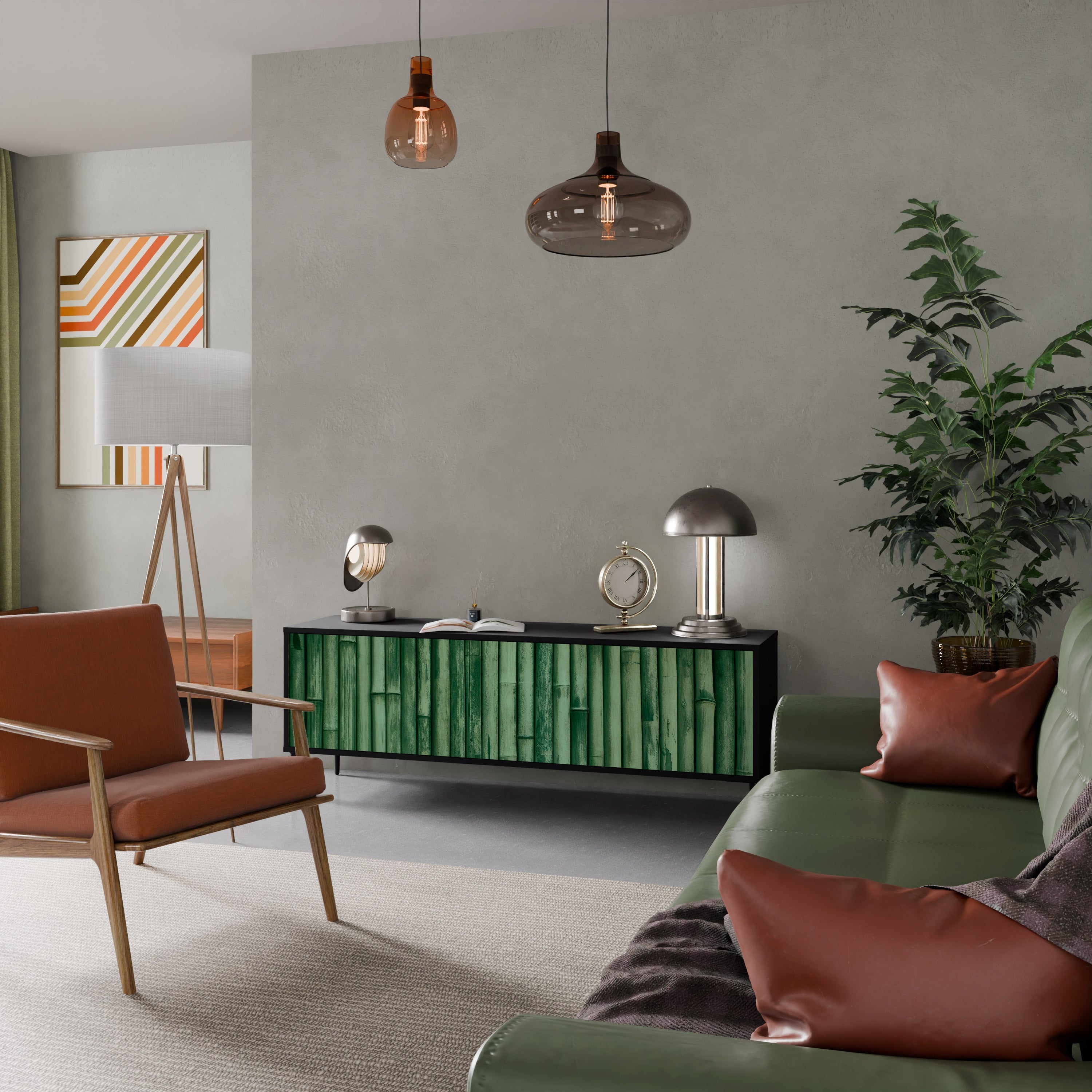 Meuble TV 3 portes VERT NATUREL finition noire