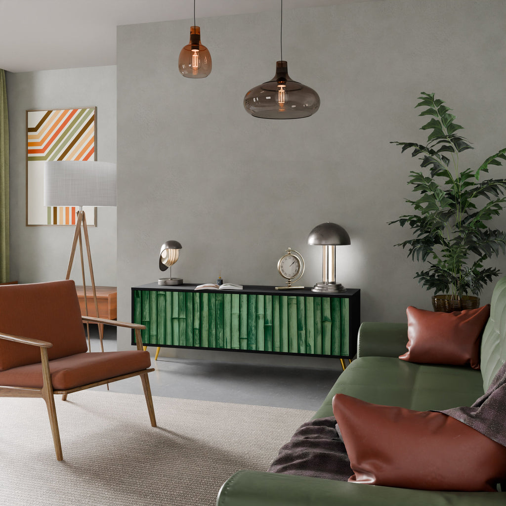 Meuble TV 3 portes VERT NATUREL finition noire