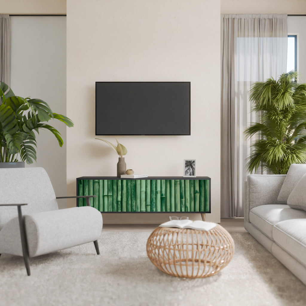 Meuble TV 3 portes VERT NATUREL finition noire