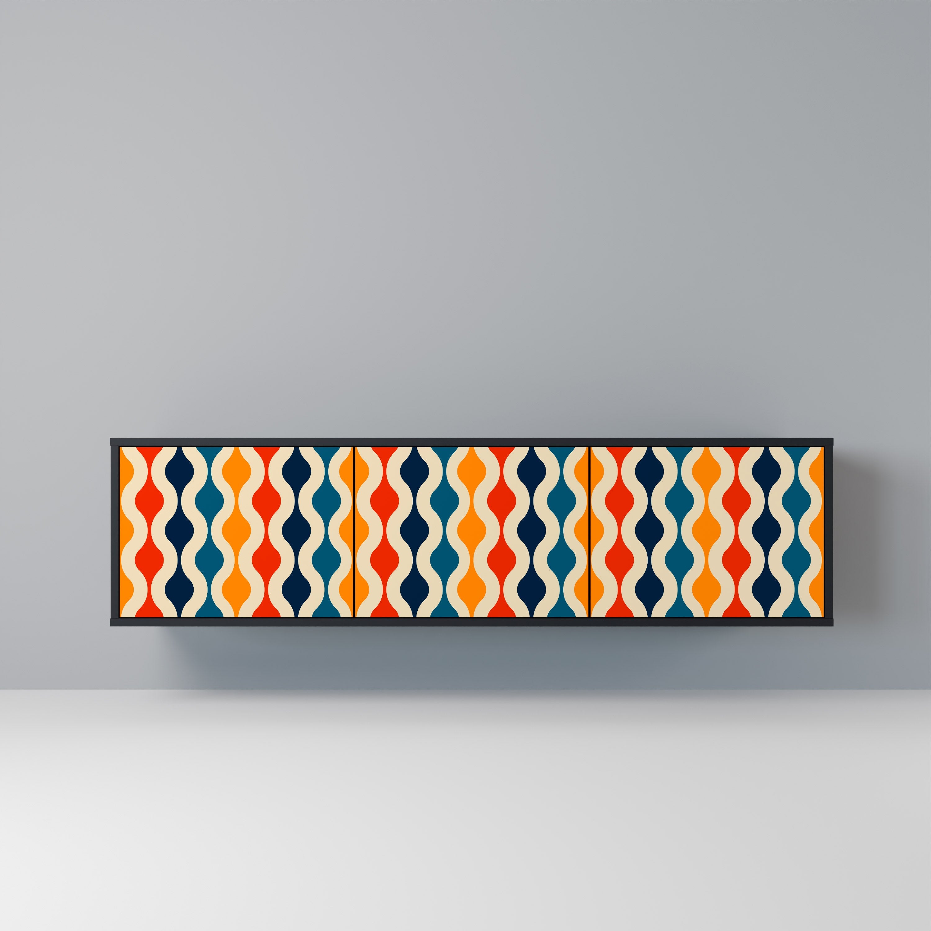 Meuble TV 3 portes COLORFUL NOSTALGIE en finition noire