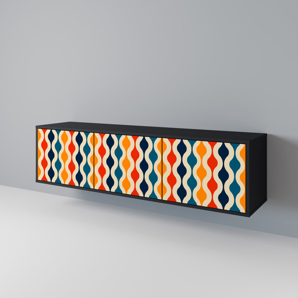 Meuble TV 3 portes COLORFUL NOSTALGIE en finition noire