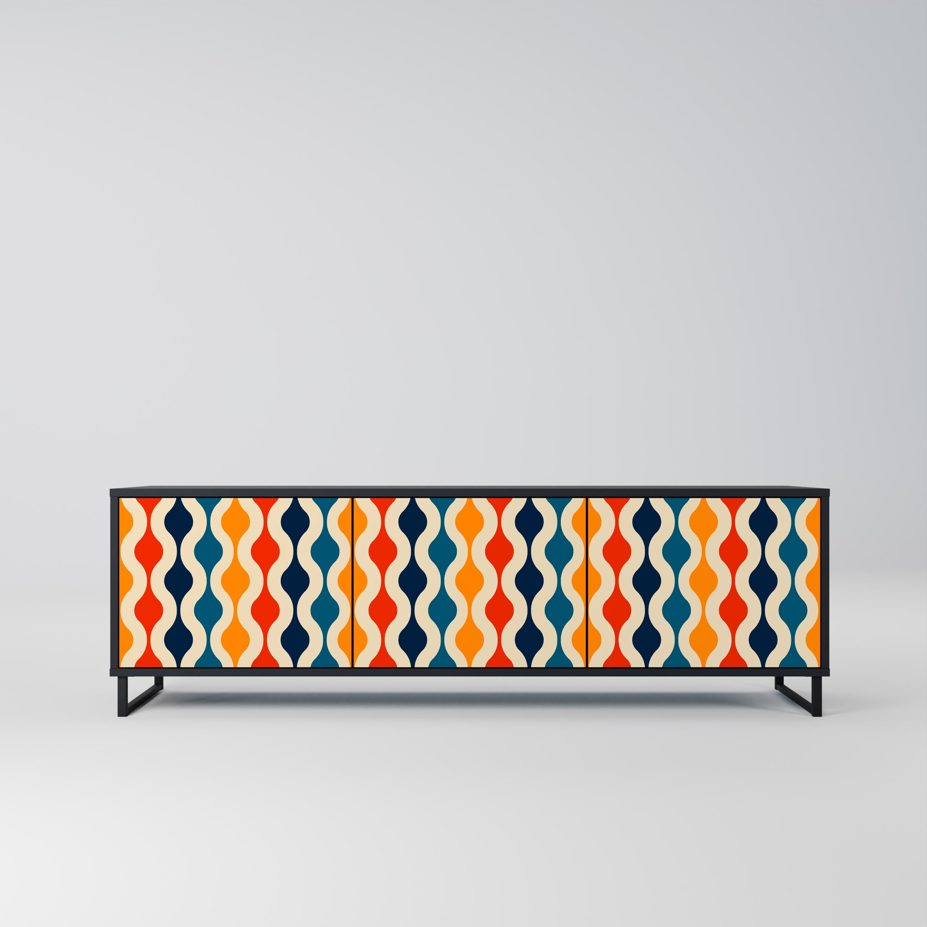 Meuble TV 3 portes COLORFUL NOSTALGIE en finition noire