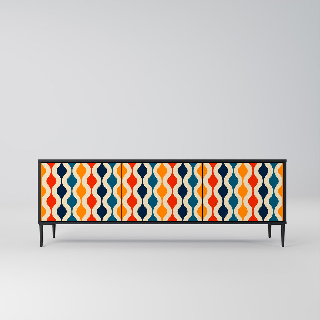 Meuble TV 3 portes COLORFUL NOSTALGIE en finition noire