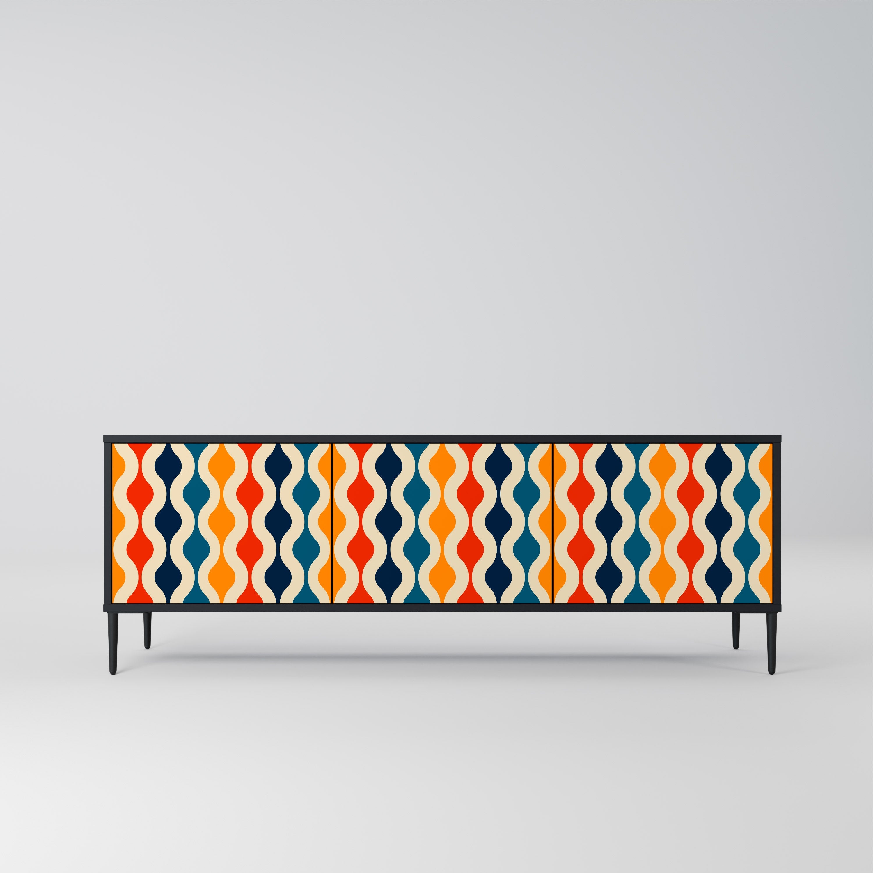 Meuble TV 3 portes COLORFUL NOSTALGIE en finition noire