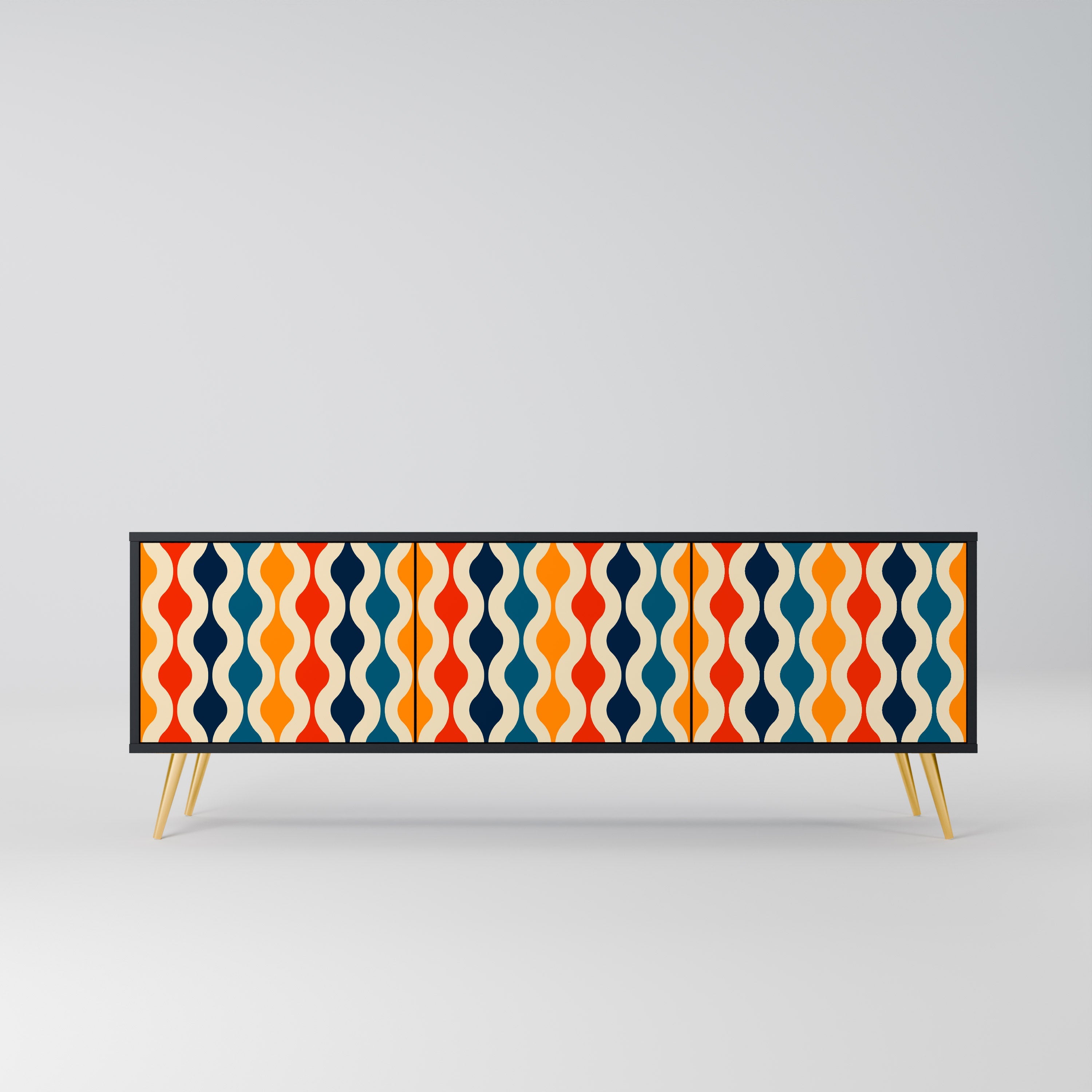 Meuble TV 3 portes COLORFUL NOSTALGIE en finition noire