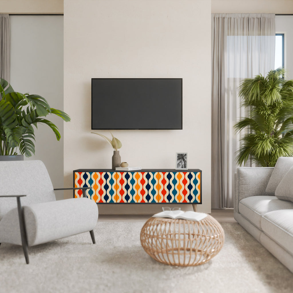 Meuble TV 3 portes COLORFUL NOSTALGIE en finition noire